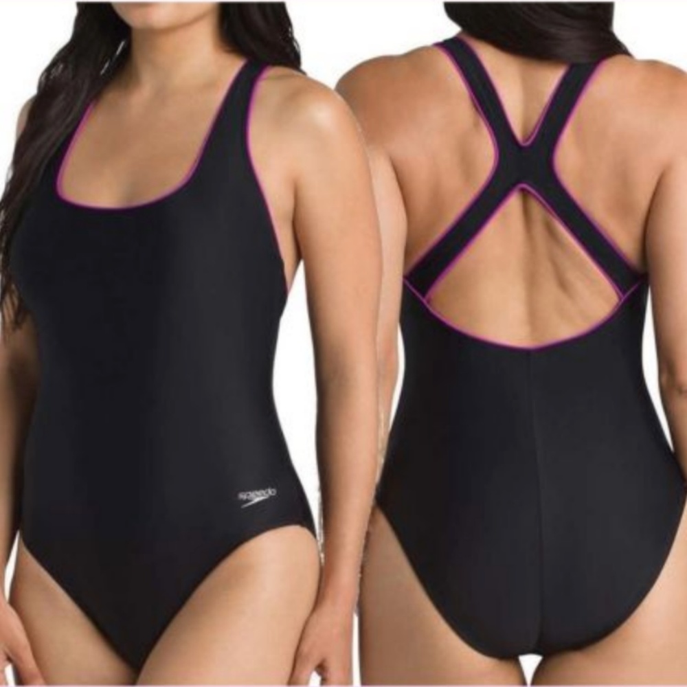 Speedo One Piece Racerback Black w/ White Trim